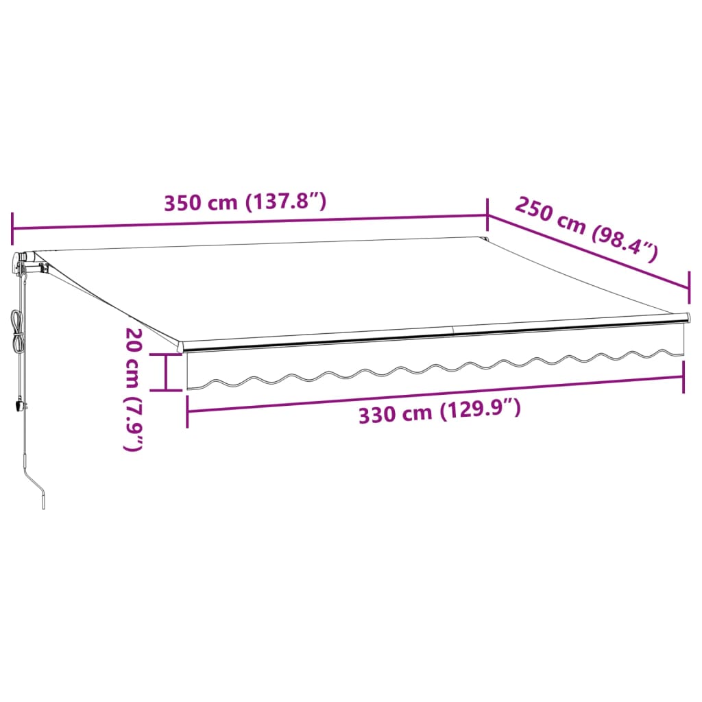 vidaXL Automatinė ištraukiama markizė su LED, bordo spalvos, 350x250cm