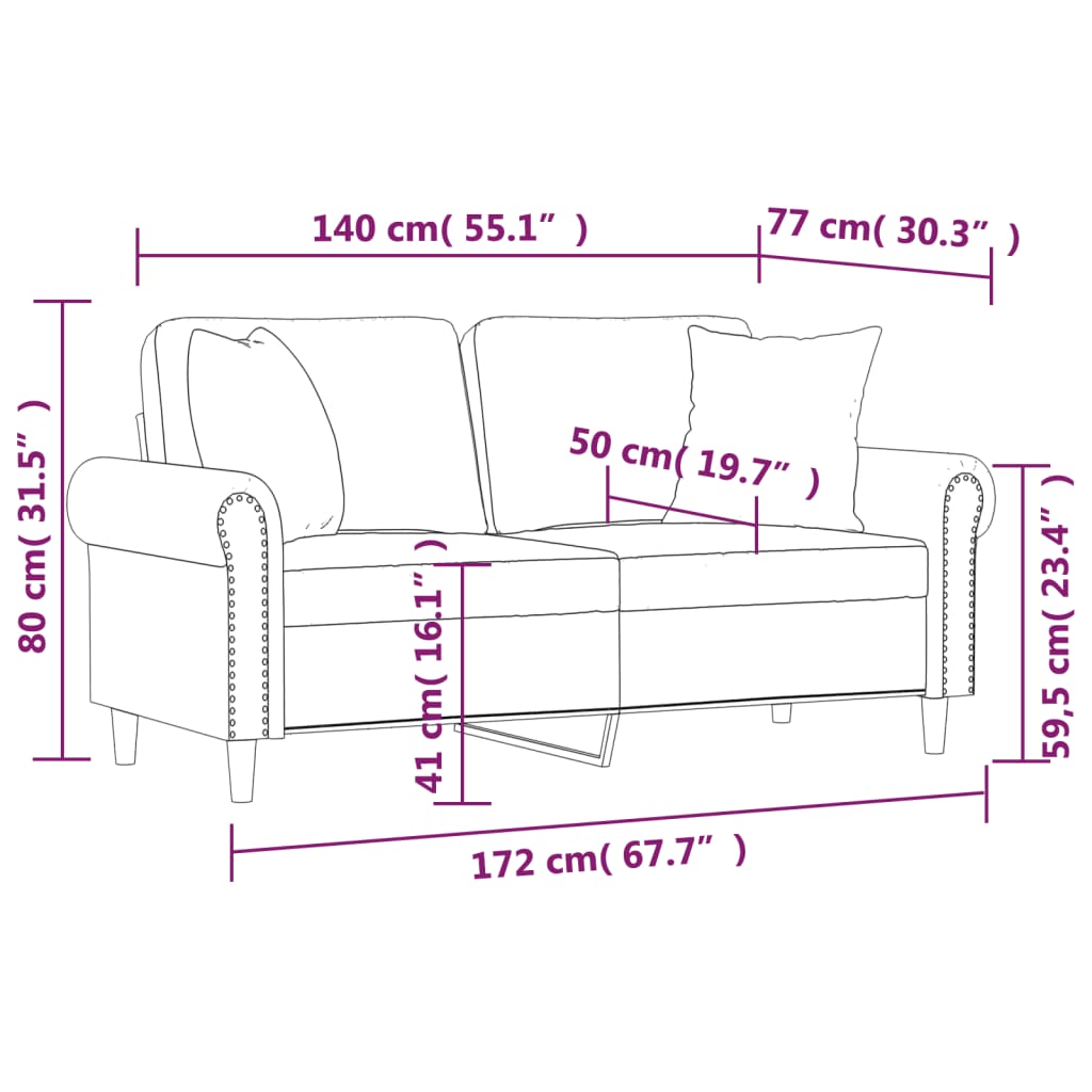 vidaXL Dvivietė sofa su pagalvėlėmis, tamsiai pilka, 140cm, aksomas