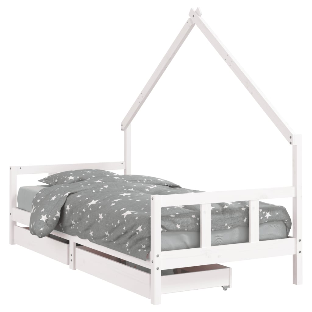 vidaXL Vaikiškos lovos rėmas su stalčiais, baltas, 90x190cm, pušis