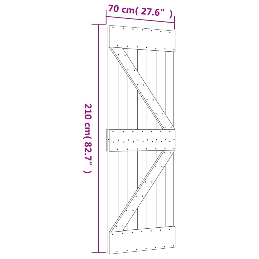 vidaXL Stumdomos durys su įrangos rinkiniu, 70x210cm, pušies masyvas