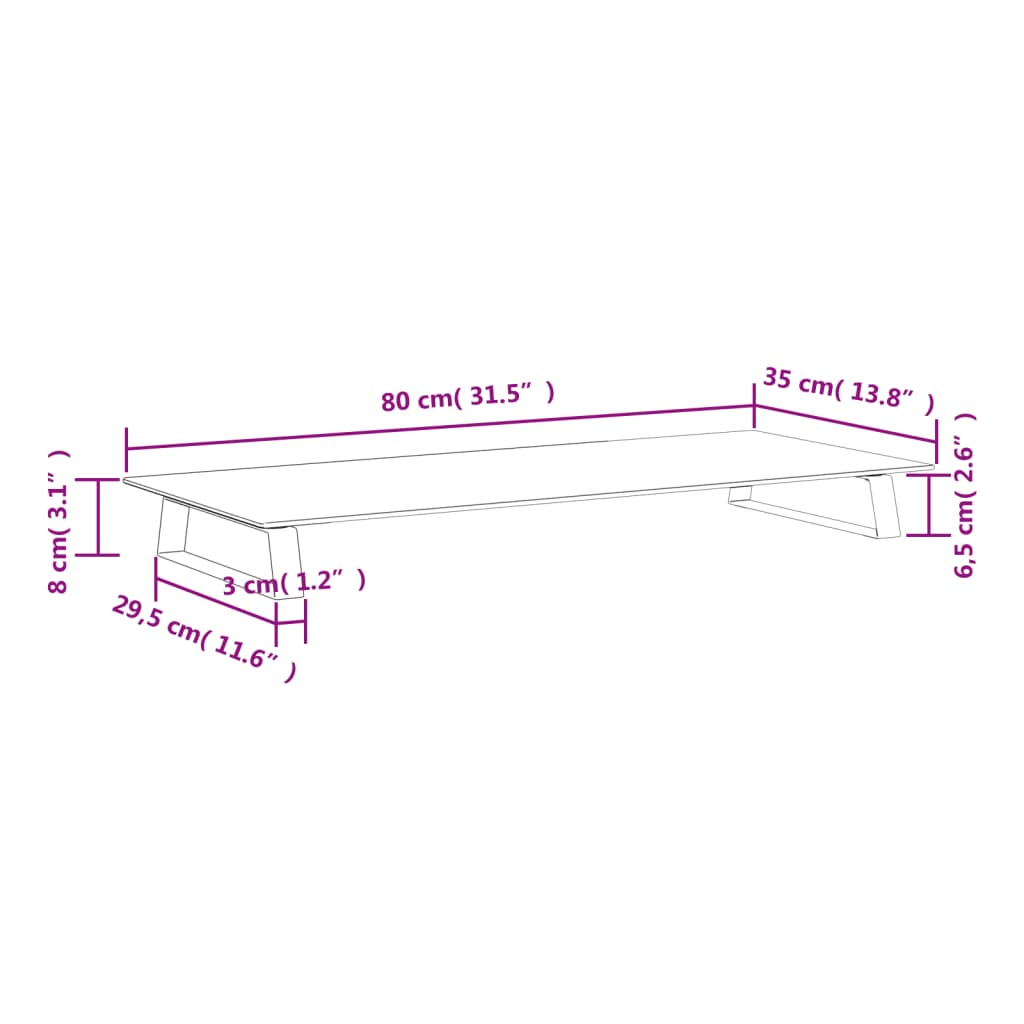 vidaXL Monitoriaus stovas, baltas, 80x35x8cm, stiklas ir metalas