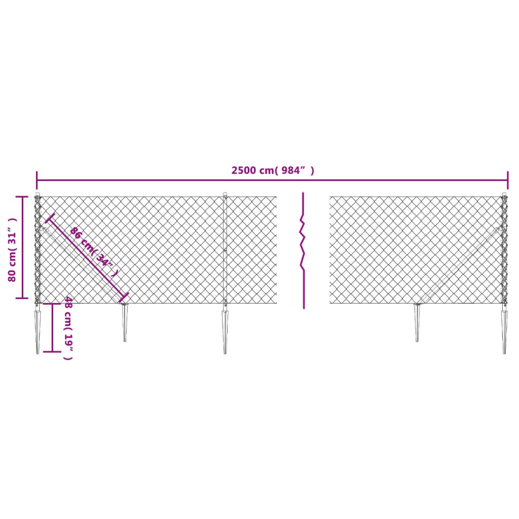 vidaXL Tinklinė tvora su smaigais, antracito spalvos, 0,8x25m