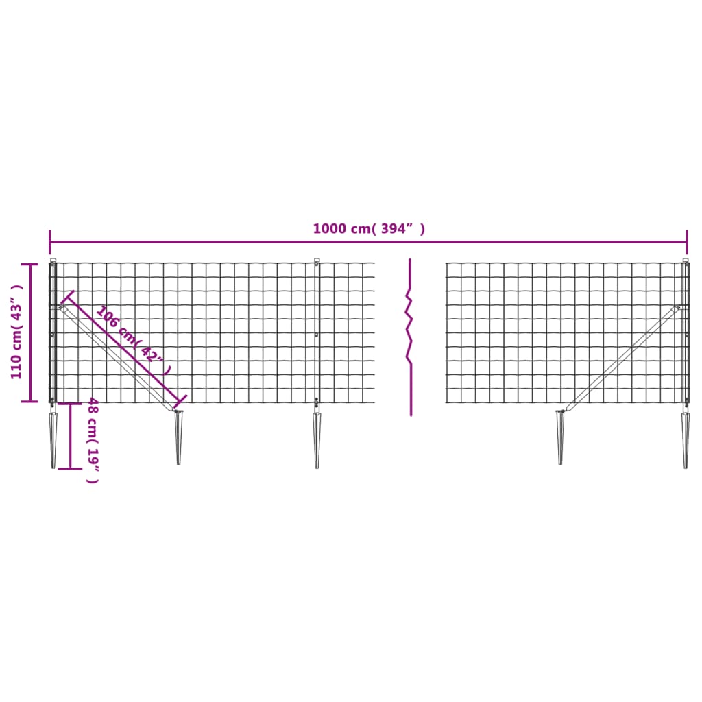 vidaXL Vielinė tinklinė tvora su smaigais, antracito spalvos, 1,1x10m