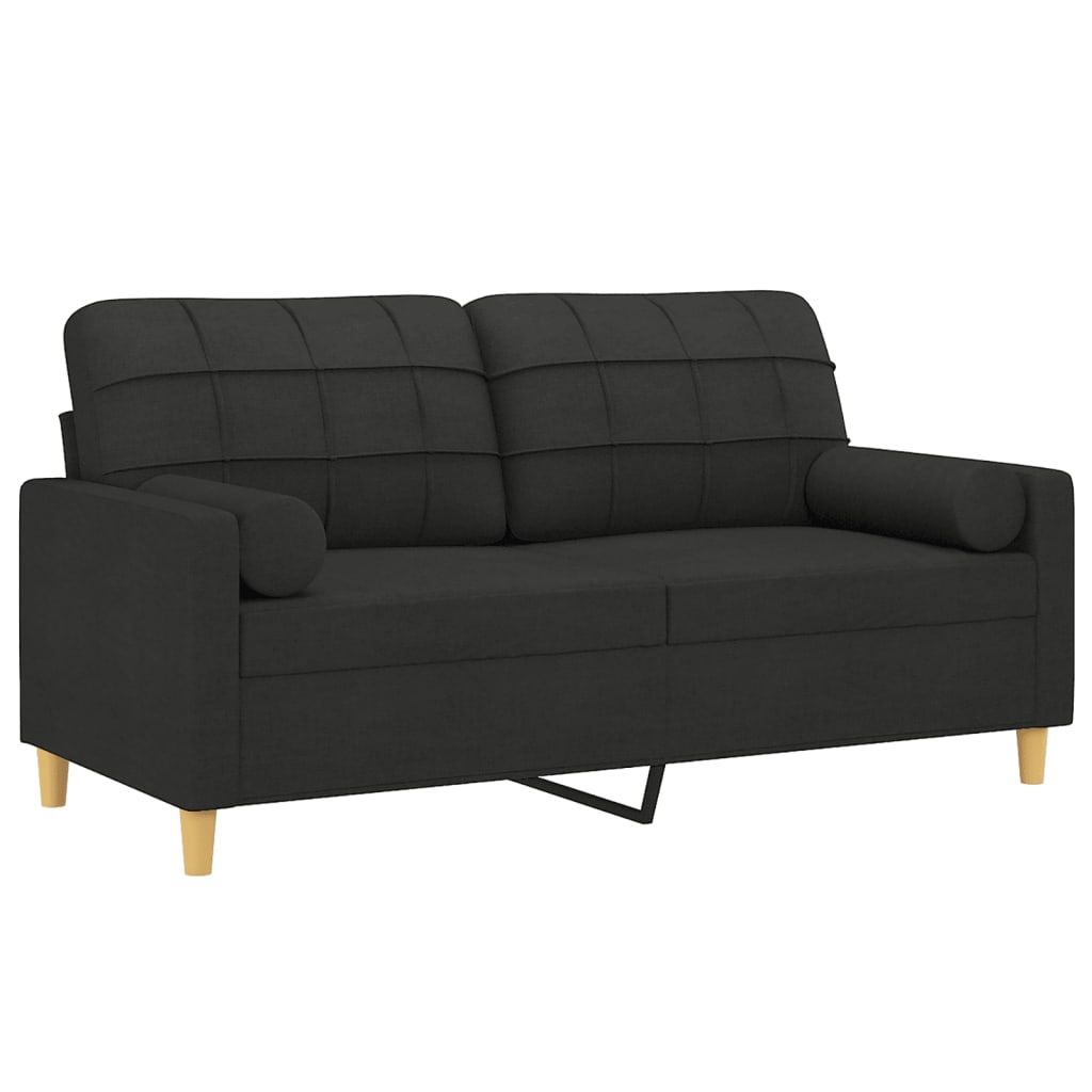 vidaXL Dvivietė sofa su pagalvėlėmis, juodos spalvos, 140cm, audinys