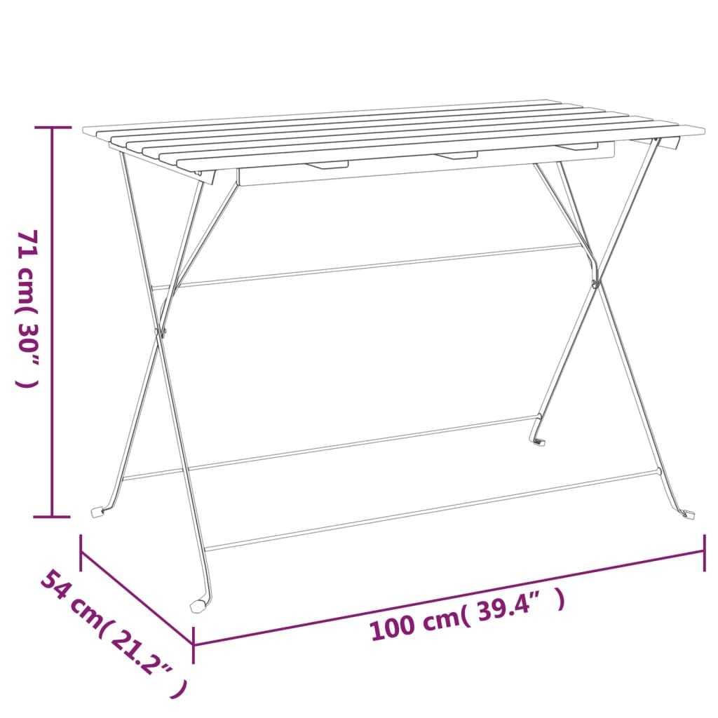 vidaXL Sulankstomas bistro stalas, 100x54x71cm, akacija ir plienas