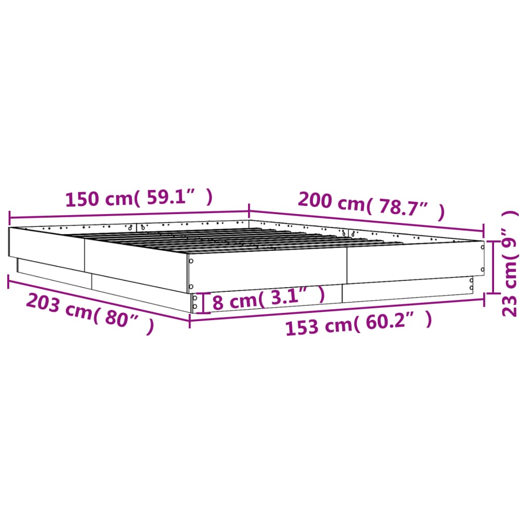 vidaXL Lovos rėmas su LED lemputėmis, sonoma ąžuolo spalvos, 150x200cm