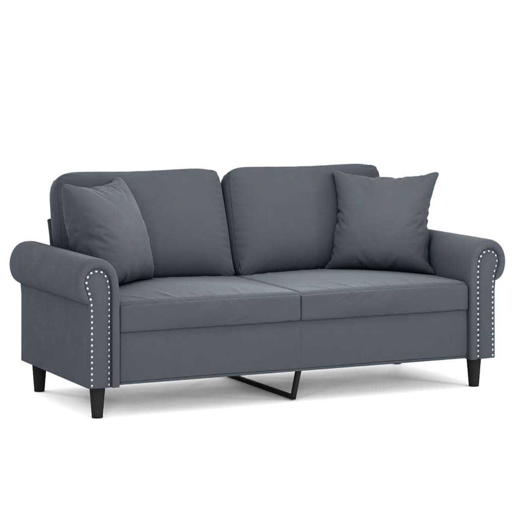 vidaXL Dvivietė sofa su pagalvėlėmis, tamsiai pilka, 140cm, aksomas