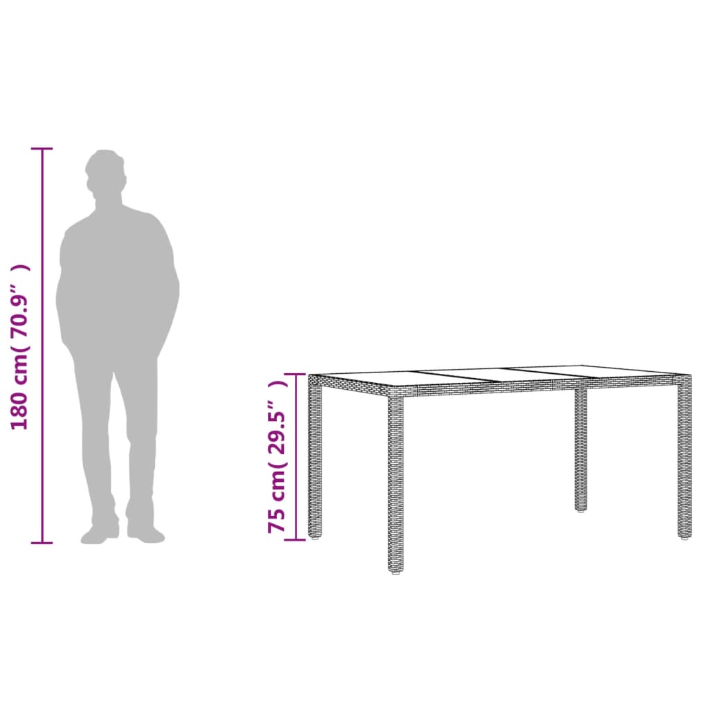 vidaXL Sodo stalas, juodas, 150x90x75cm, grūdintas stiklas/poliratanas