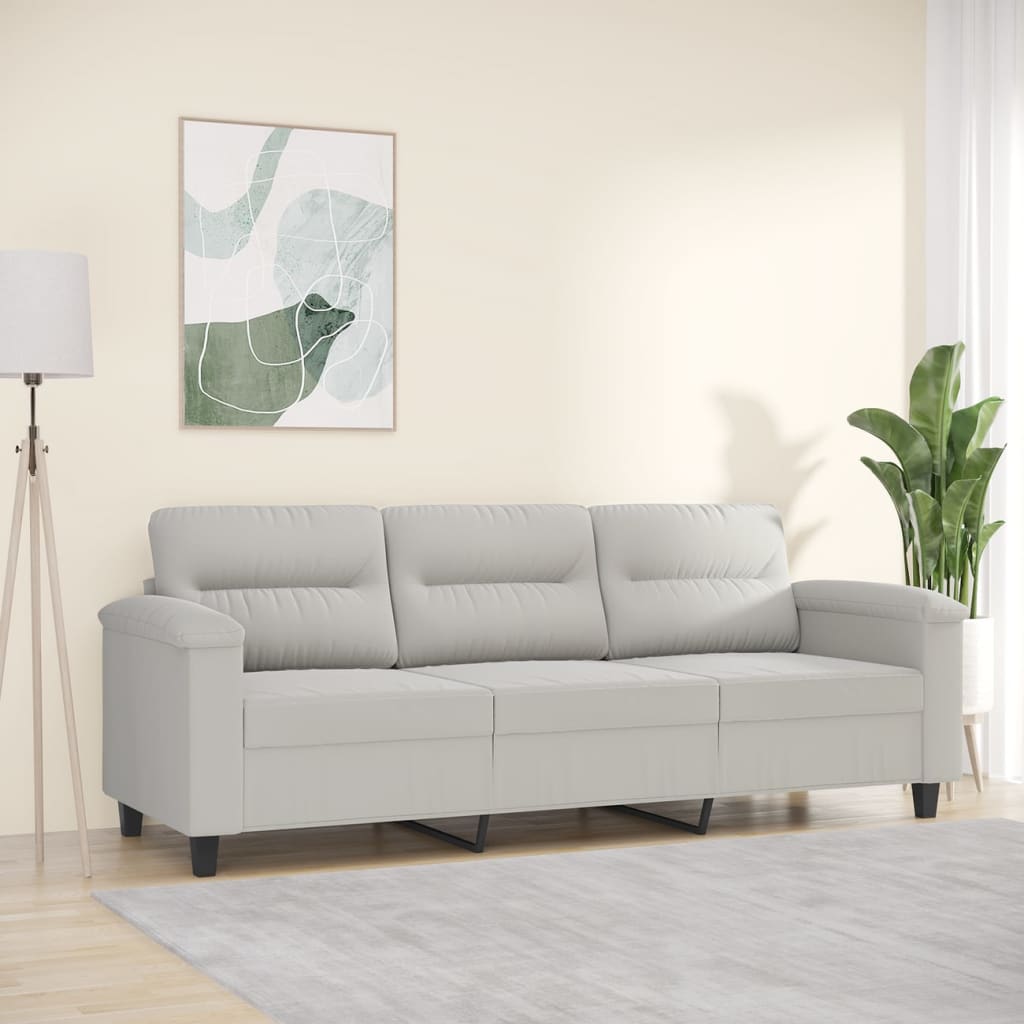 vidaXL Trivietė sofa, šviesiai pilka, 180cm, mikropluošto audinys