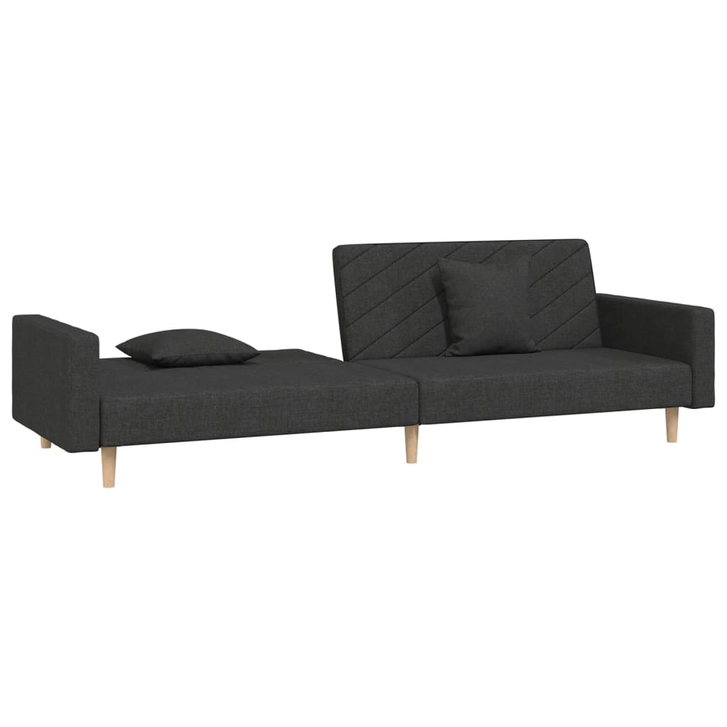 vidaXL Dvivietė sofa-lova su dvejomis pagalvėmis, juoda, audinys