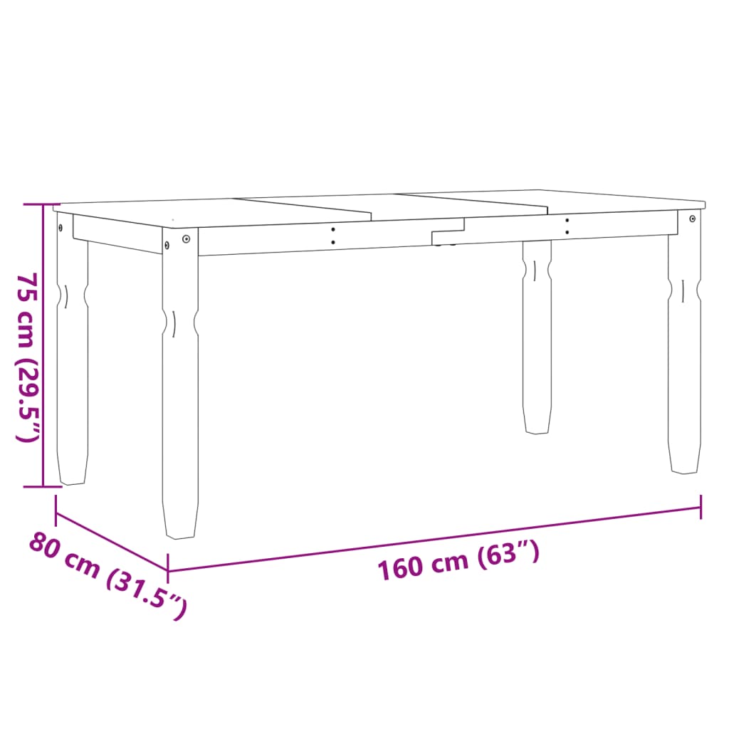 vidaXL Valgomojo stalas Corona, pilkas, 160x80x75cm, pušies masyvas