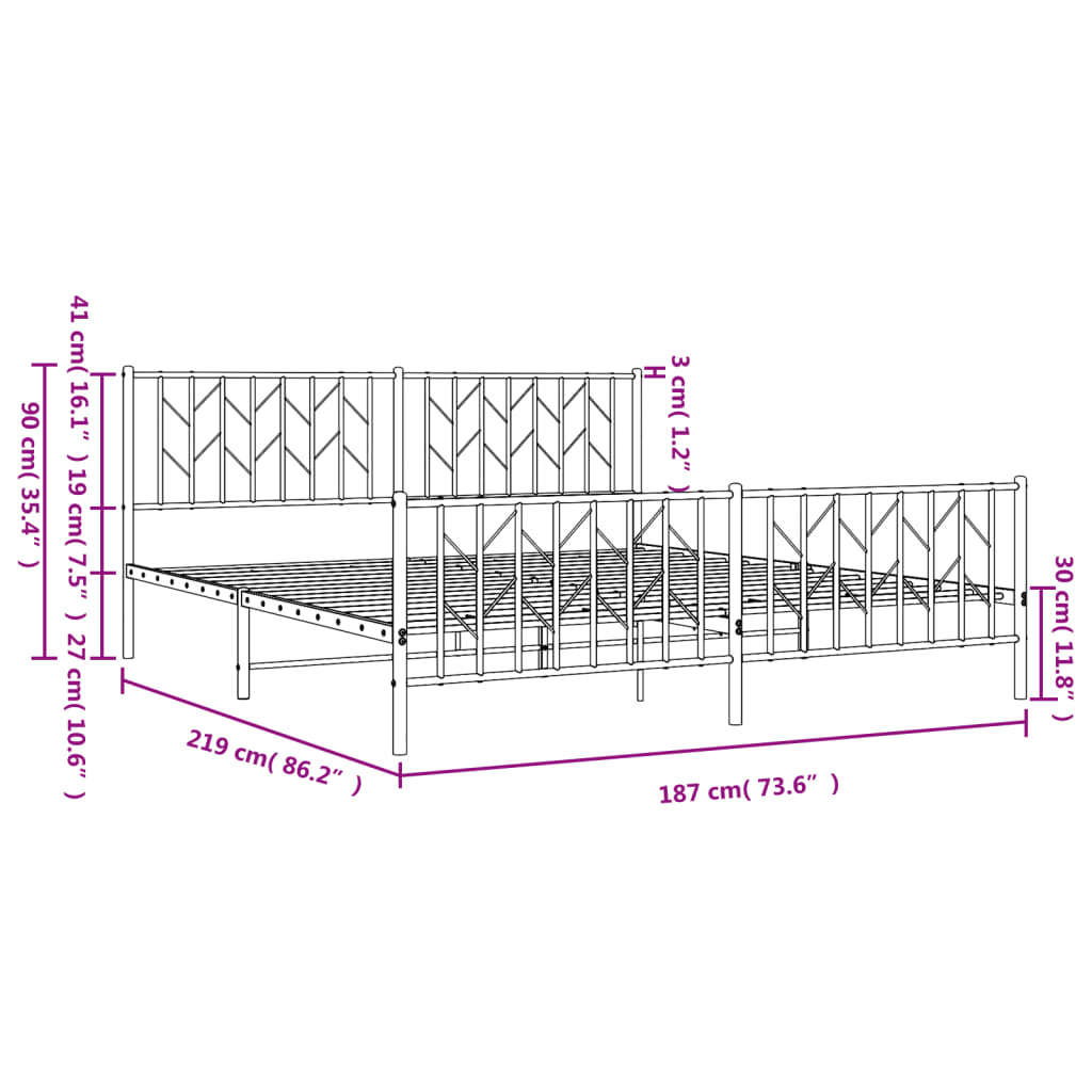 vidaXL Lovos rėmas su galvūgaliu/kojūgaliu, baltas, 183x213cm, metalas