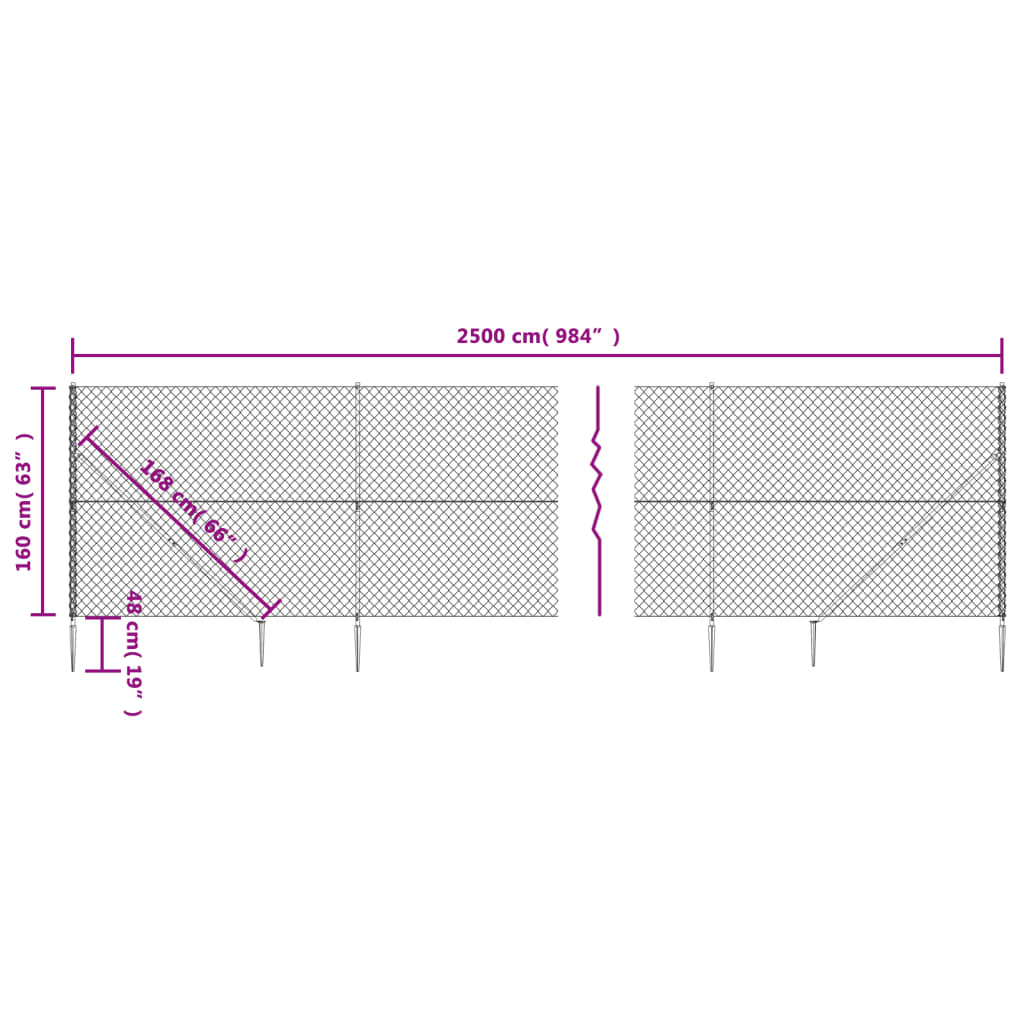 vidaXL Tinklinė tvora su smaigais, sidabrinės spalvos, 1,6x25m