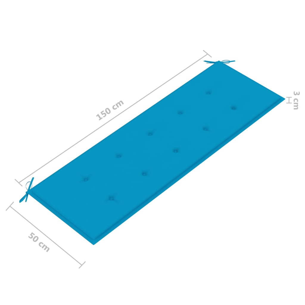 vidaXL Sodo suoliukas su mėlyna pagalvėle, 150cm, tikmedžio masyvas