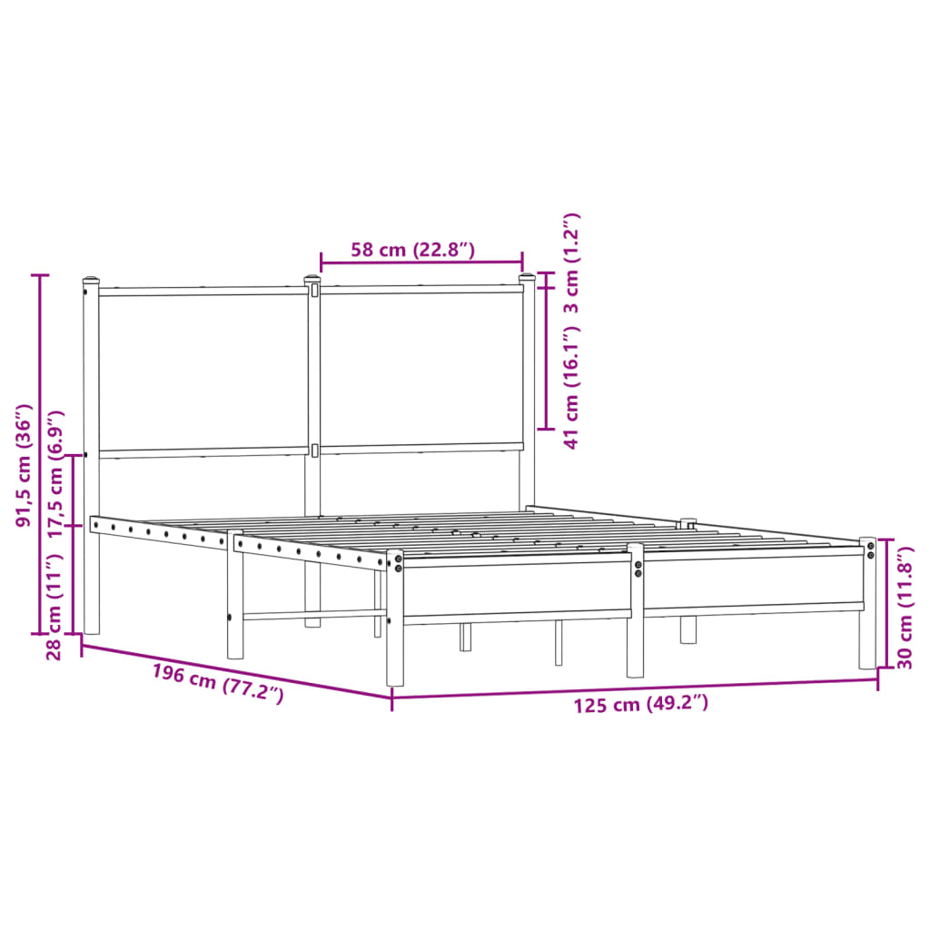 vidaXL Lovos rėmas su galvūgaliu, rudas ąžuolo, 120x190cm, metalas