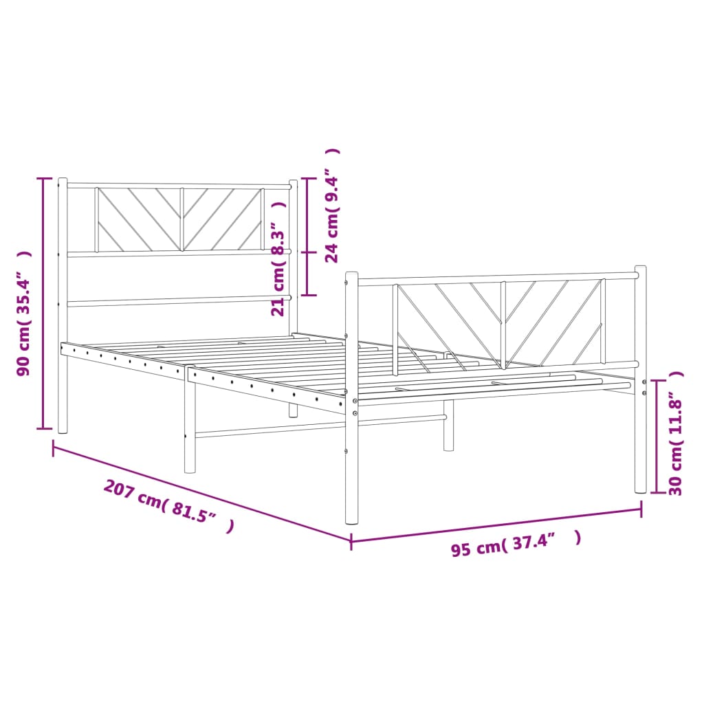 vidaXL Lovos rėmas su galvūgaliu/kojūgaliu, baltas, 90x200cm, metalas