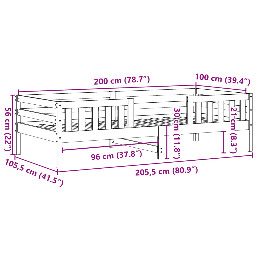 vidaXL Lovos rėmas be čiužinio, 100x200cm, pušies medienos masyvas