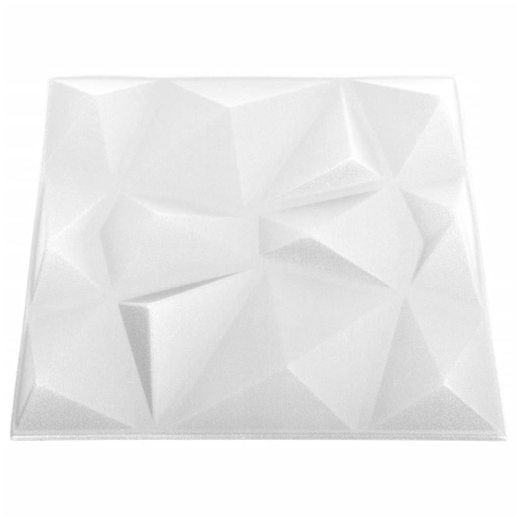 vidaXL 3D sienų plokštės, 12vnt., baltos, 50x50cm, 3m², deimantų