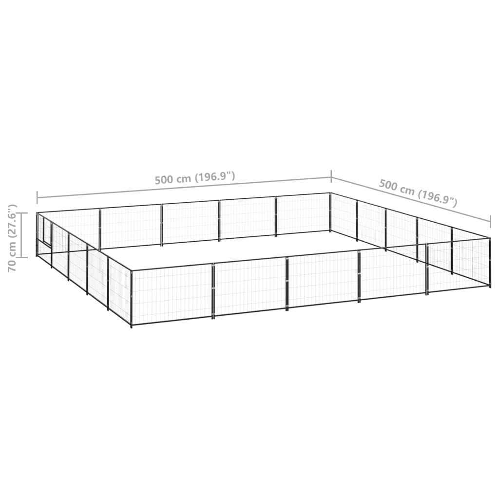 vidaXL Voljeras šunims, juodos spalvos, 25m², plienas