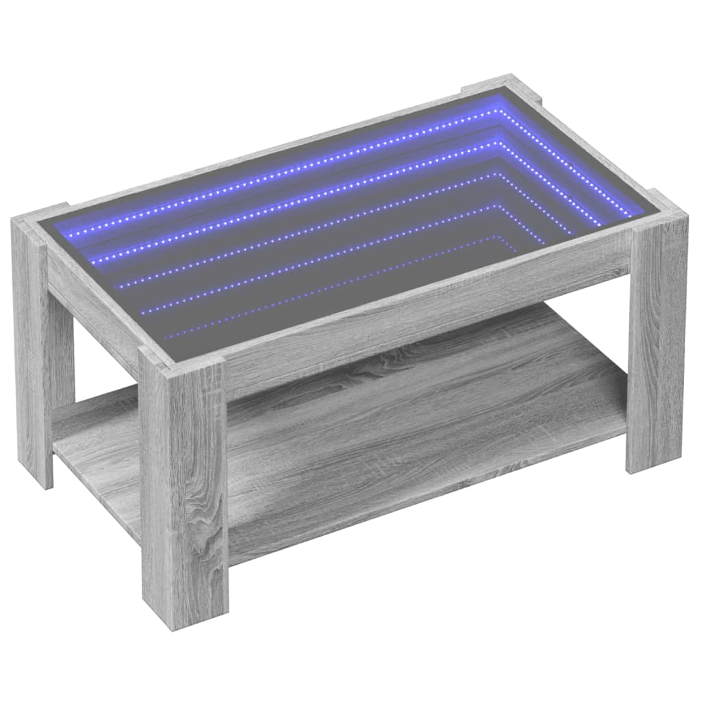 vidaXL Kavos staliukas su LED, pilkas ąžuolo, 93x53x45cm, mediena