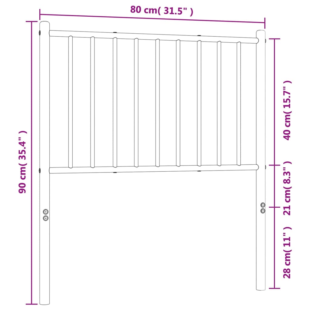 vidaXL Metalinis galvūgalis, baltos spalvos, 75cm