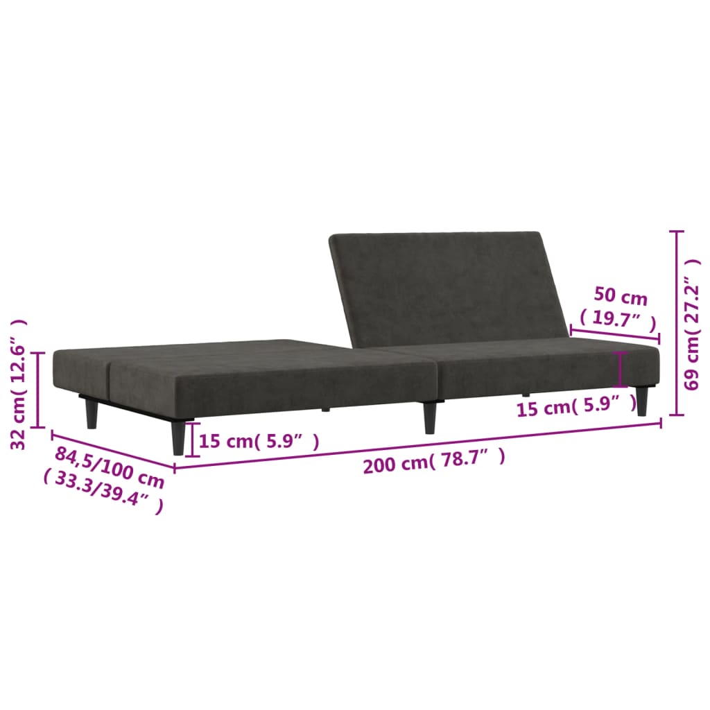 vidaXL Dvivietė sofa-lova, tamsiai pilkos spalvos, aksomas