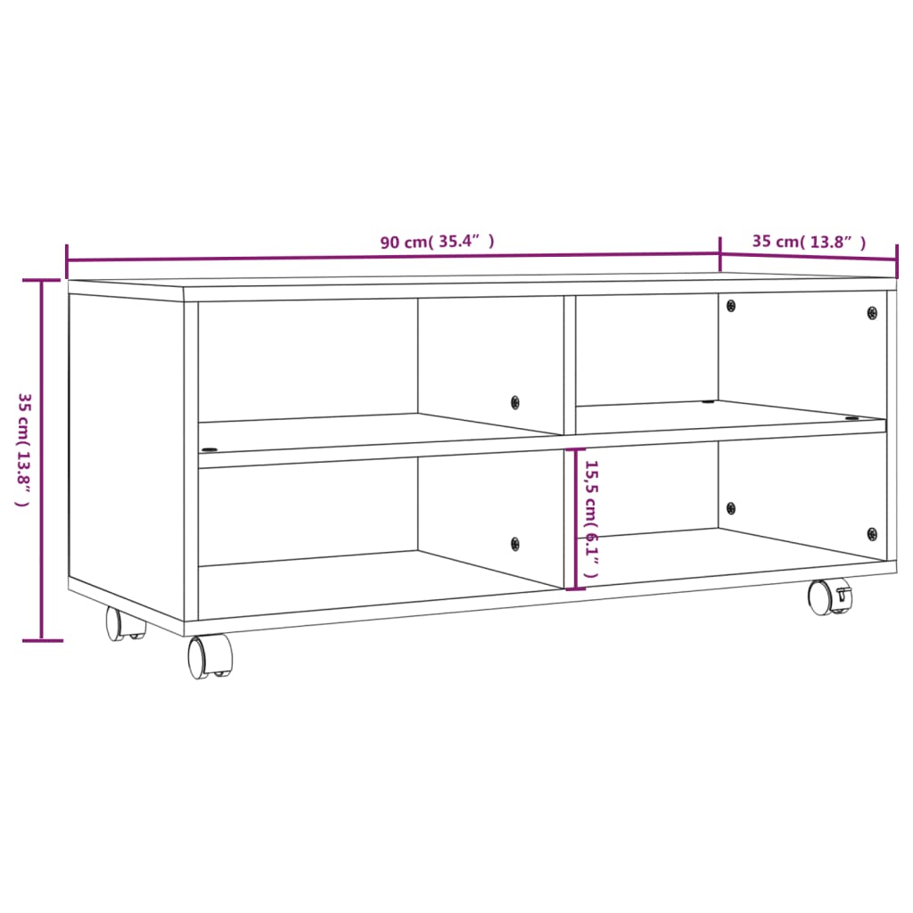 vidaXL TV spintelė su ratukais, dūminio ąžuolo, 90x35x35cm, mediena