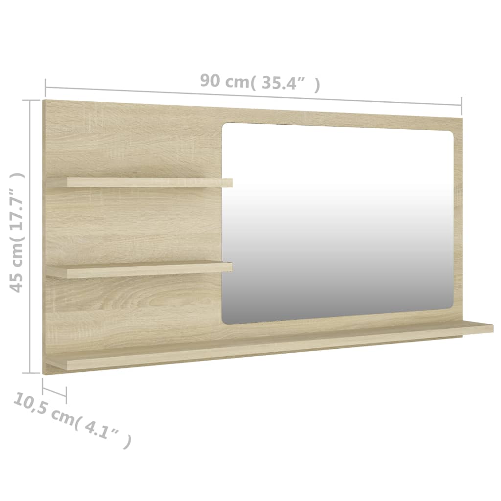 vidaXL Vonios kambario veidrodis, ąžuolo, 90x10,5x45cm, mediena