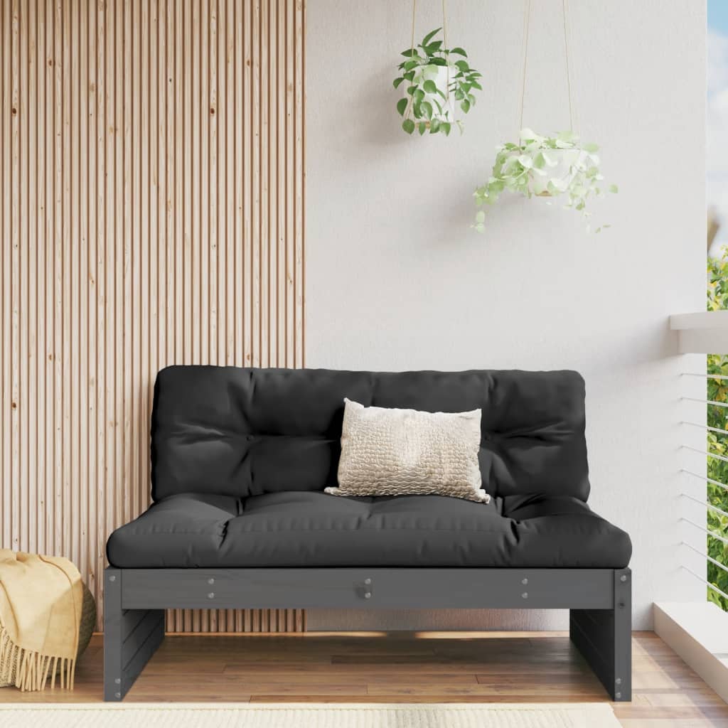 vidaXL Vidurinė sofos dalis, pilka, 120x80cm, pušies medienos masyvas