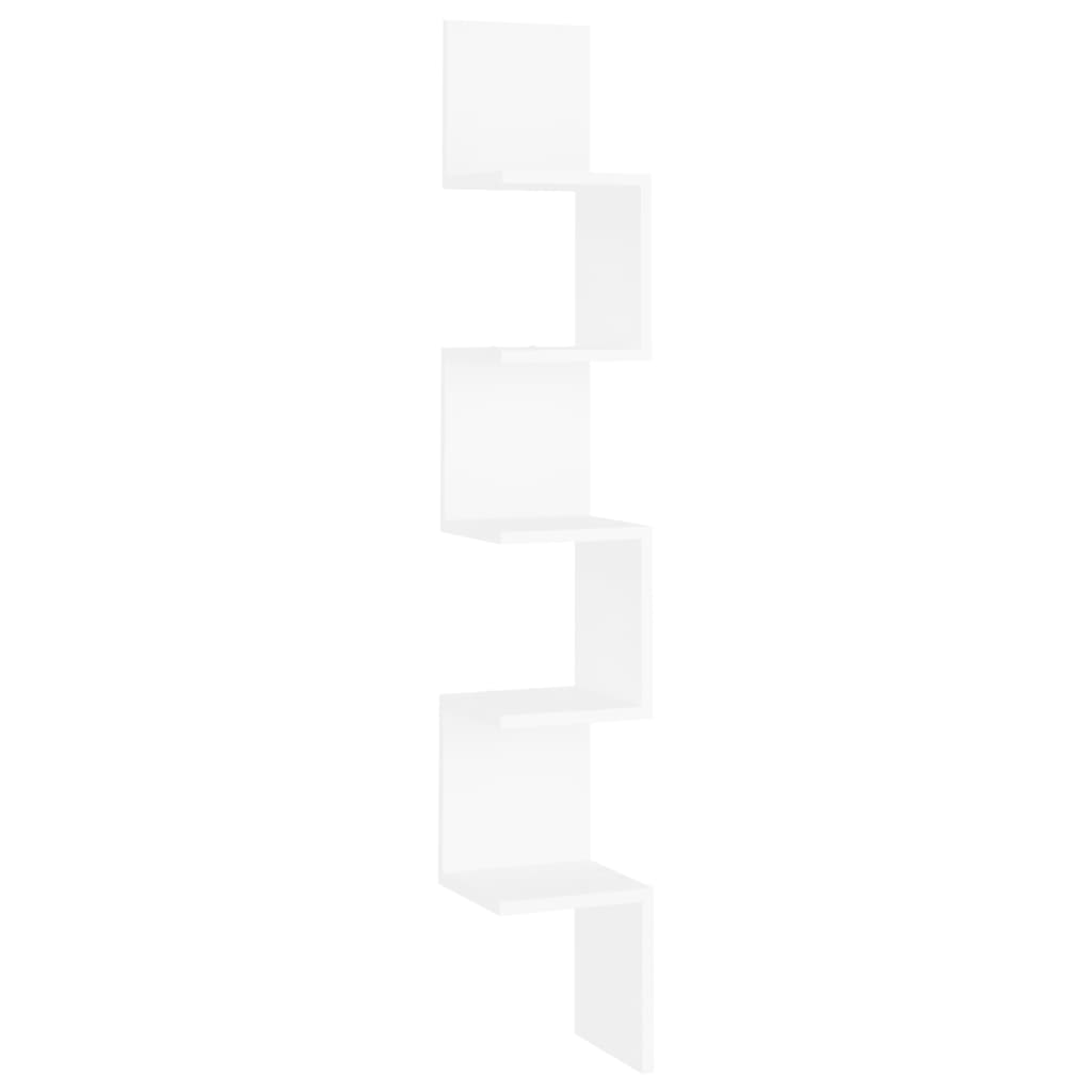 vidaXL Sieninė kampinė lentyna, balta, 20x20x127,5cm, apdirbta mediena