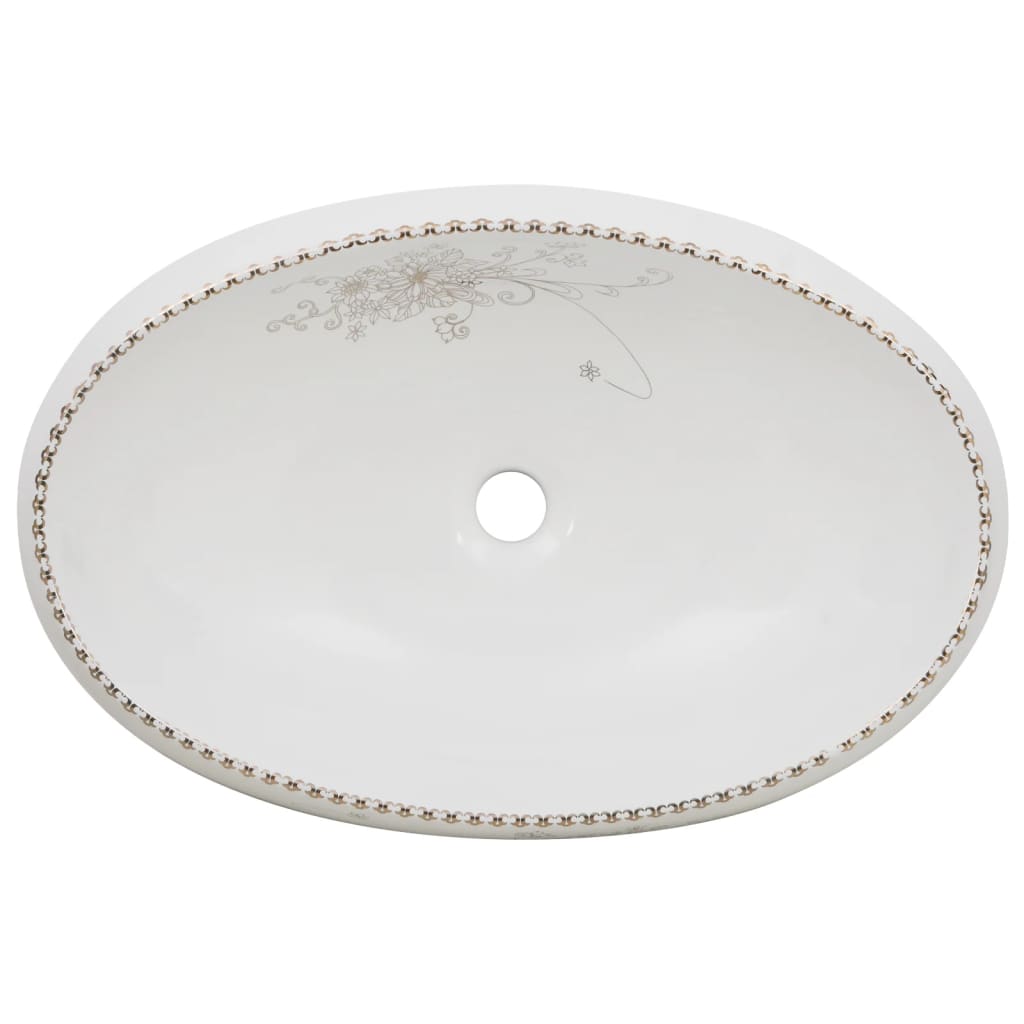 vidaXL Praustuvas ant stalviršio, baltas, 59x40x15cm, keramika, ovalus