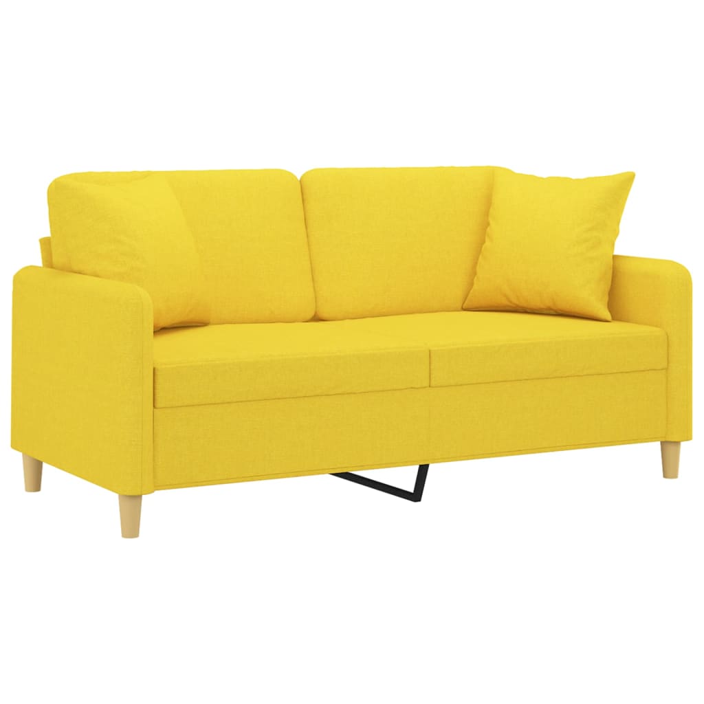 vidaXL Dvivietė sofa su pagalvėlėmis, šviesiai geltona, 140cm, audinys