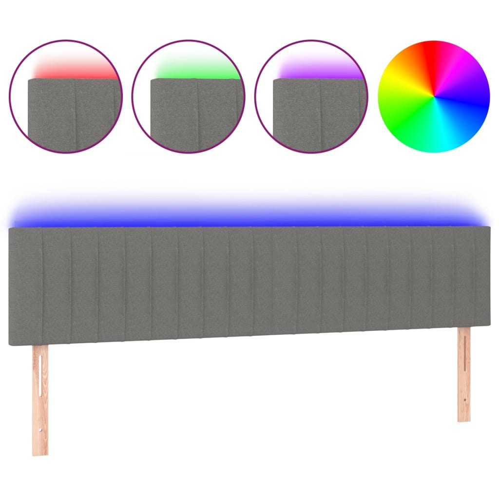 vidaXL Galvūgalis su LED, tamsiai pilkas, 200x5x78/88cm, audinys