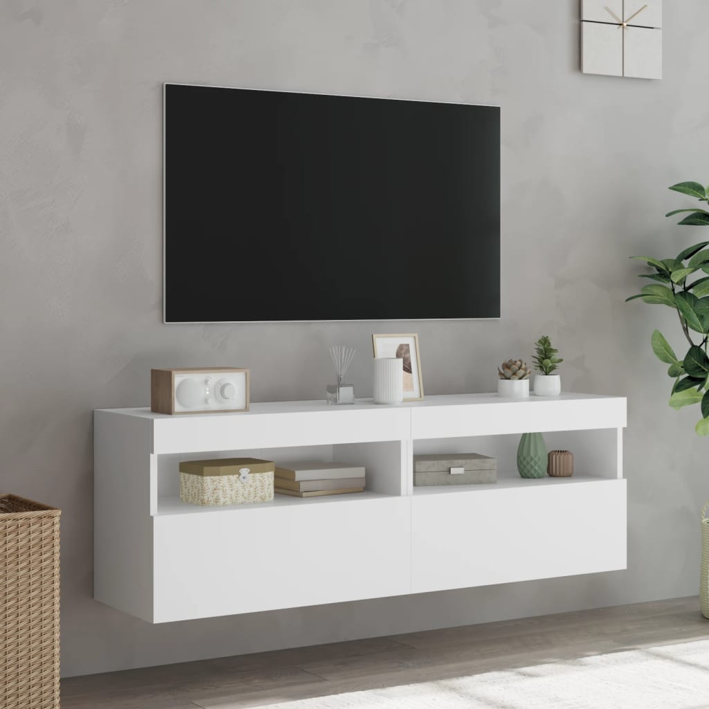 vidaXL Sieninės TV spintelės su LED, 2vnt., baltos, 60x30x40cm