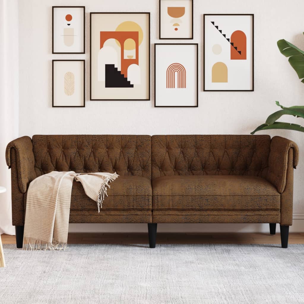 vidaXL Trivietė chesterfield sofa, rudos spalvos, audinys