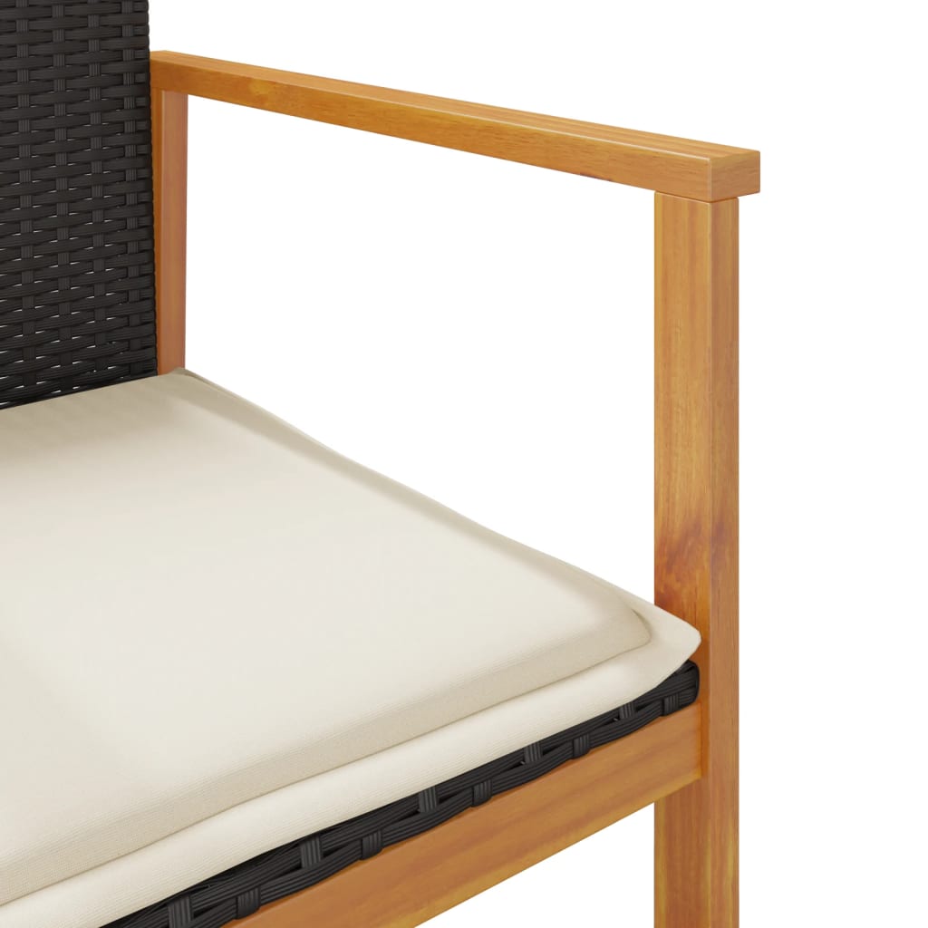 vidaXL Sodo kėdės su pagalvėlėmis, 2vnt., juodos, poliratanas/mediena