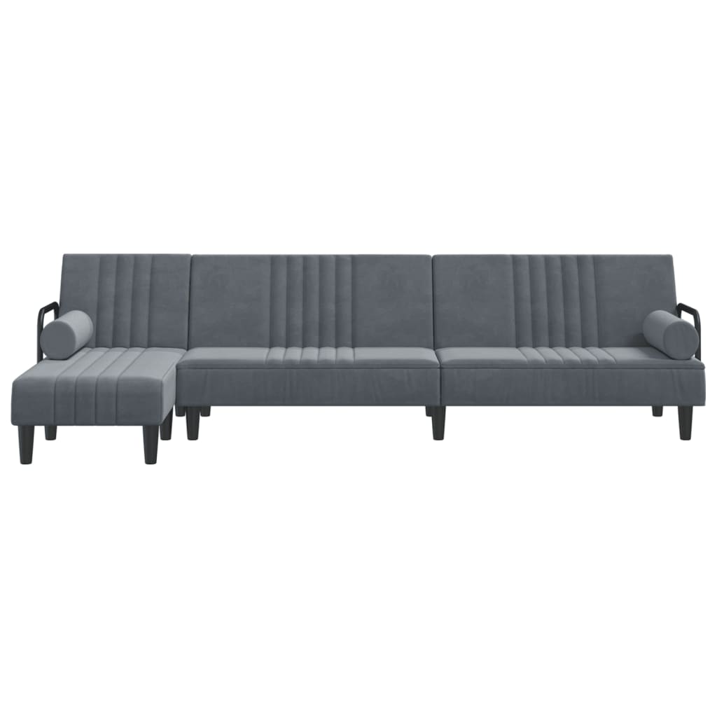 vidaXL L formos sofa-lova, tamsiai pilka, 260x140x70cm, aksomas