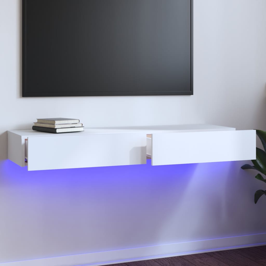 vidaXL Televizoriaus spintelė su LED apšvietimu, balta, 120x35x15,5cm