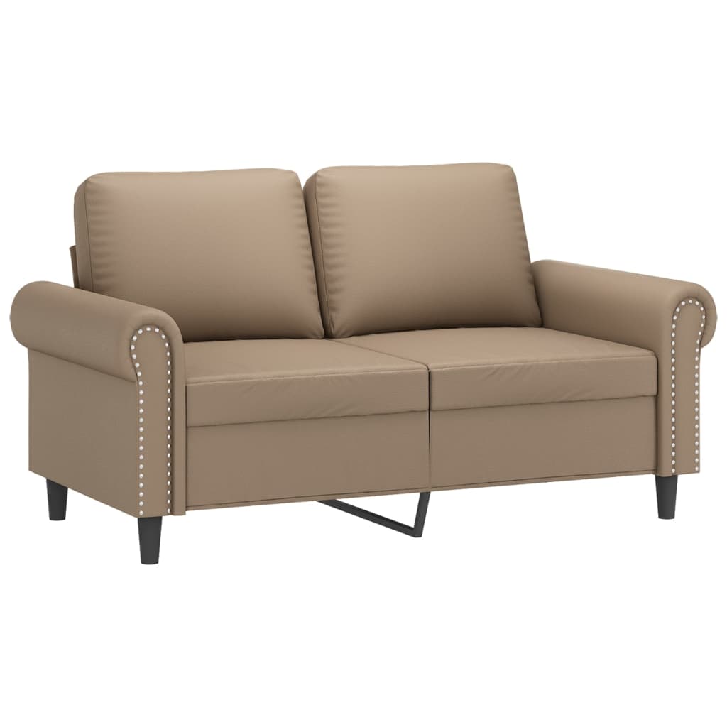 vidaXL Dvivietė sofa su pagalvėlėmis, kapučino, 120cm, dirbtinė oda