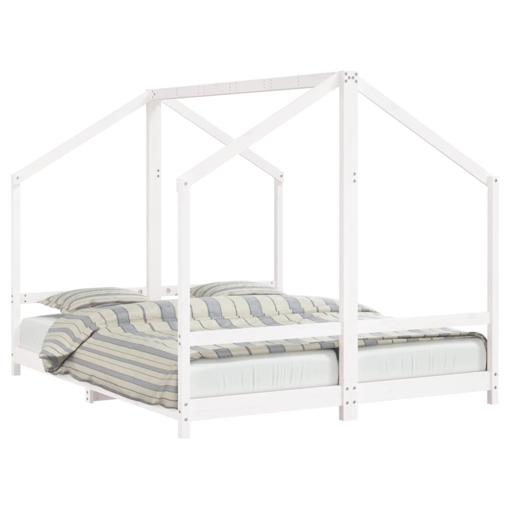 vidaXL Vaikiškos lovos rėmas, baltas, 2x(80x200)cm, pušies masyvas