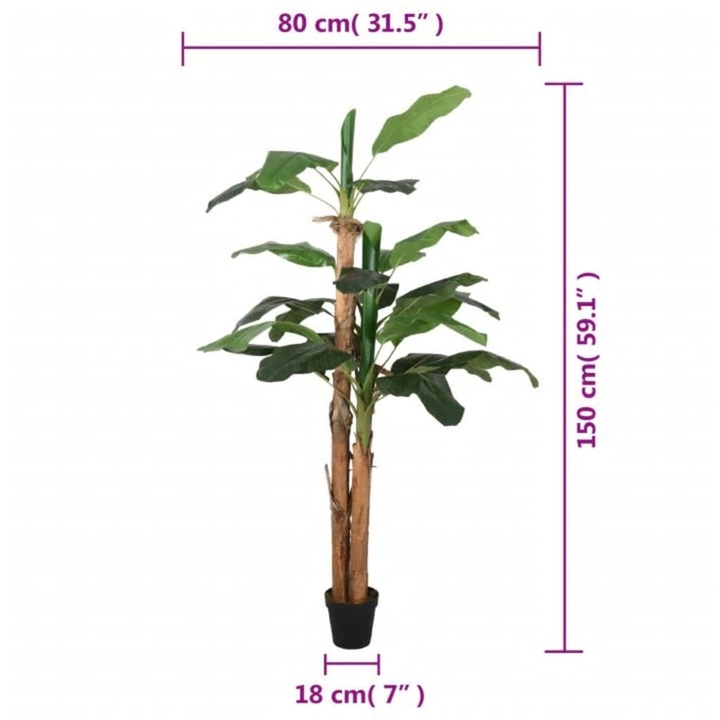 vidaXL Dirbtinis bananmedis, žalios spalvos, 150cm, 18 lapai