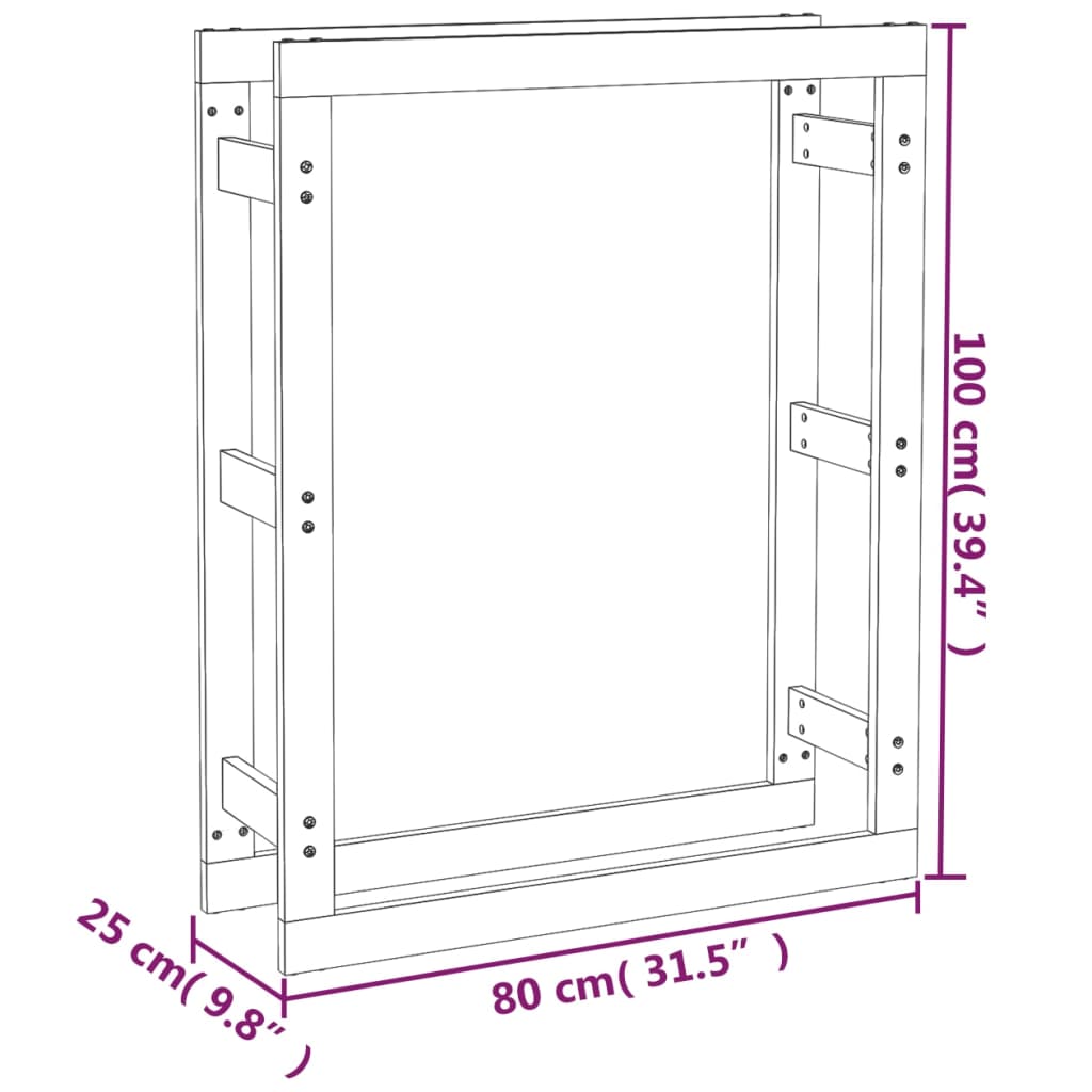 vidaXL Stovas malkoms, 80x25x100cm, pušies medienos masyvas