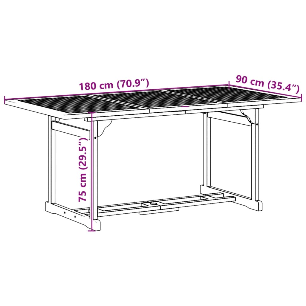 vidaXL Sodo valgomojo komplektas, 7 dalių, 180x90x75 cm, akacija