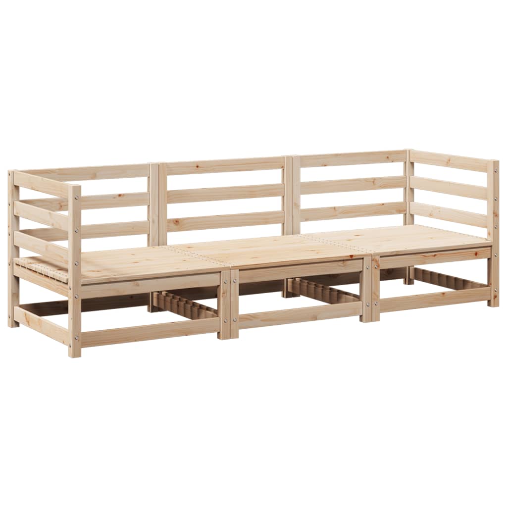vidaXL Sodo sofos komplektas, 3 dalių, pušies medienos masyvas