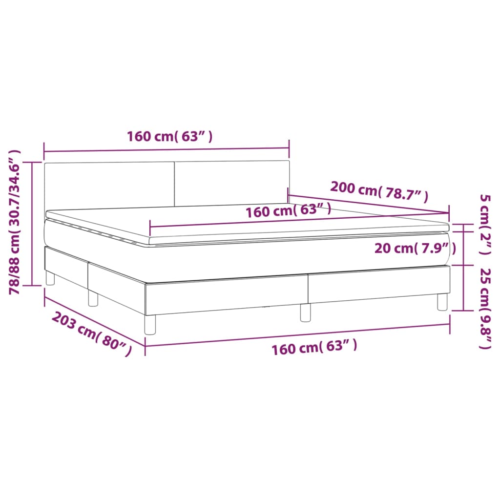 vidaXL Lova su spyruoklėmis/čiužiniu/LED, pilka 160x200cm dirbtinė oda