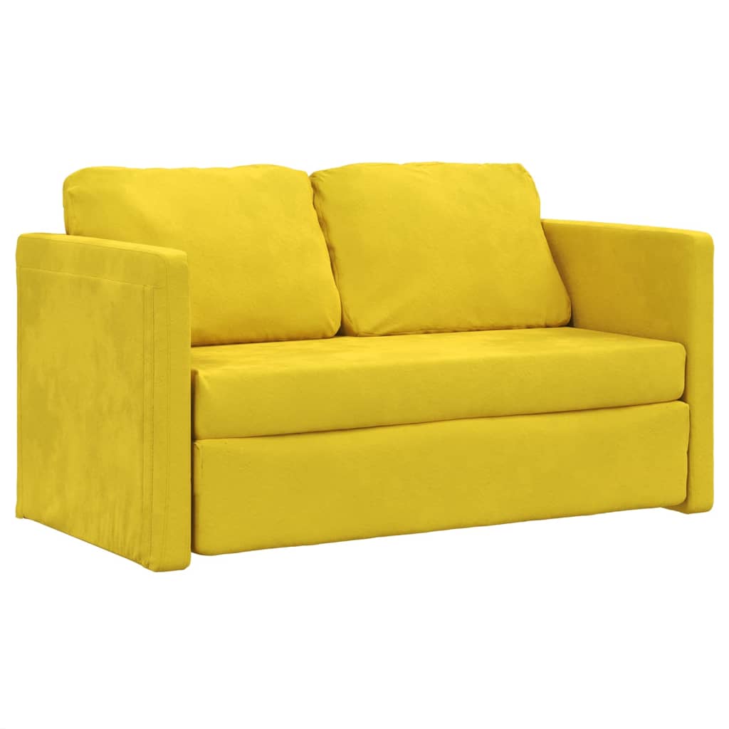 vidaXL Grindų sofa-lova, 2-1, tamsiai geltona, 122x204x55cm, aksomas