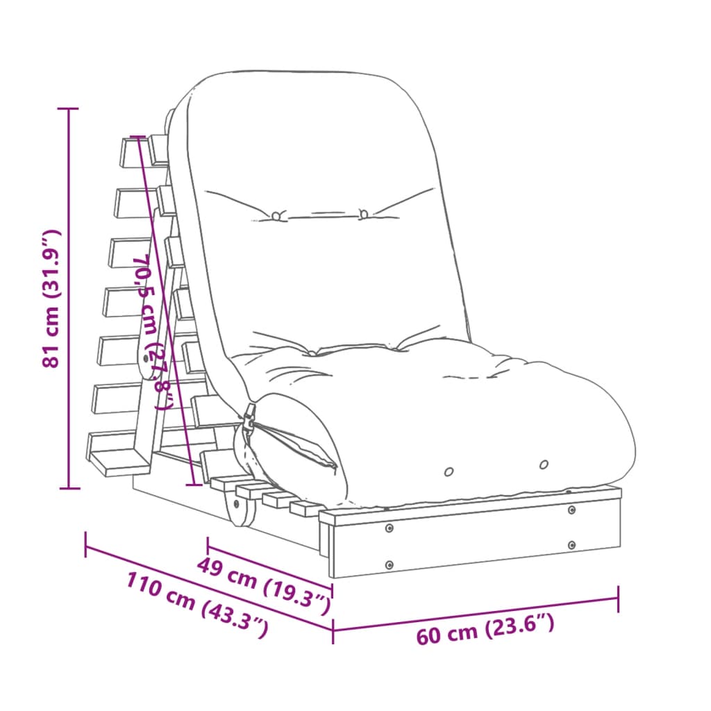 vidaXL Futono sofa-lova su čiužiniu, vaško ruda, 60x206x11cm, pušis