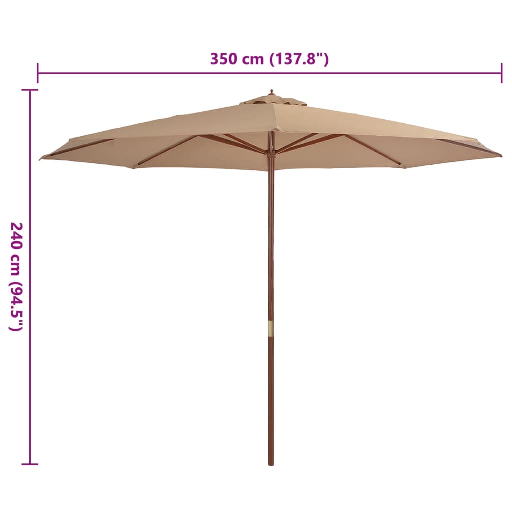 vidaXL Lauko skėtis nuo saulės su mediniu stulpu, taupe spalvos, 350cm