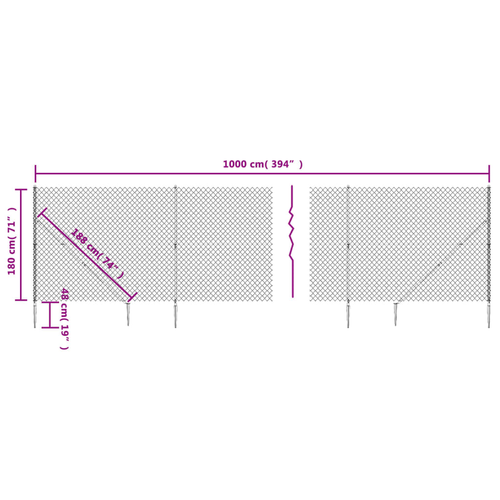 vidaXL Tinklinė tvora su smaigais, antracito spalvos, 1,8x10m
