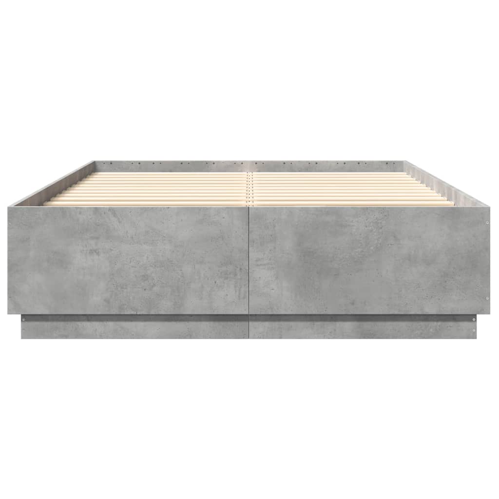 vidaXL Lovos rėmas su LED, betono pilkas, 120x200cm, apdirbta mediena